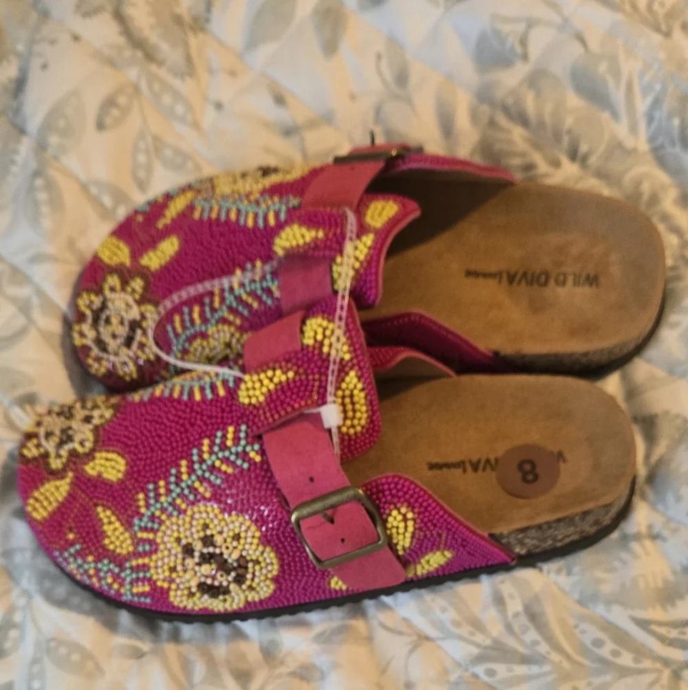 Women's Pink Beaded Slip-On Clogs - Picture 2 of 3